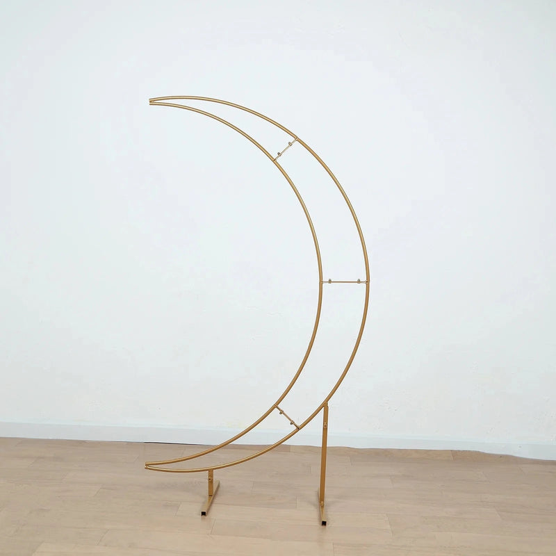 4 ft Metal Half Crescent Moon Wedding Arch Flower Stand - Gold IRON_STND25_MOON_45_GOLD