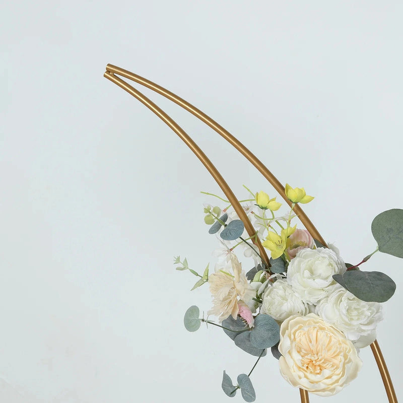 4 ft Metal Half Crescent Moon Wedding Arch Flower Stand - Gold IRON_STND25_MOON_45_GOLD