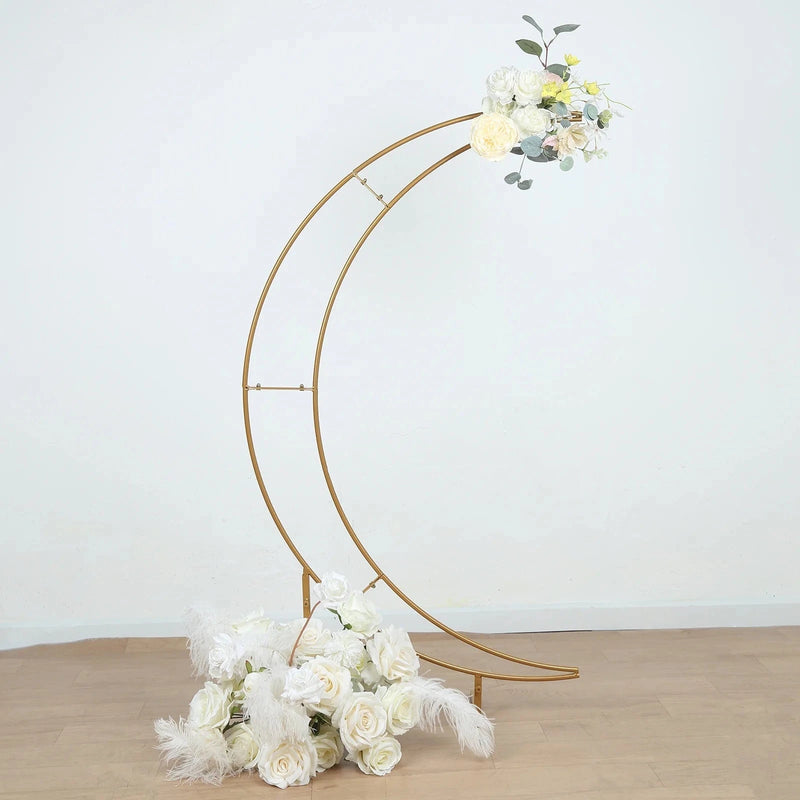 4 ft Metal Half Crescent Moon Wedding Arch Flower Stand - Gold IRON_STND25_MOON_45_GOLD