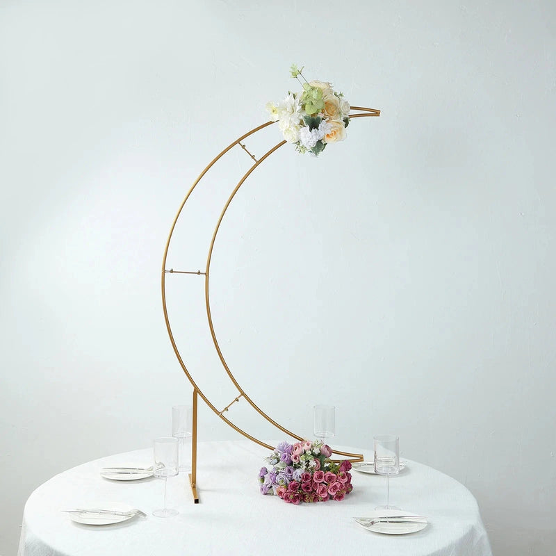 4 ft Metal Half Crescent Moon Wedding Arch Flower Stand - Gold IRON_STND25_MOON_45_GOLD