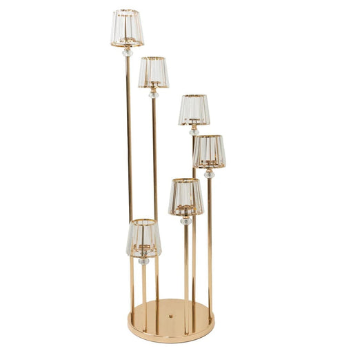 4 ft tall 6 Arm Crystal Pendant Candelabra Tealight Candle Holder - Gold CHDLR_CAND_036_6H_GOLD