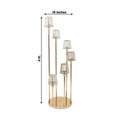 4 ft tall 6 Arm Crystal Pendant Candelabra Tealight Candle Holder - Gold CHDLR_CAND_036_6H_GOLD