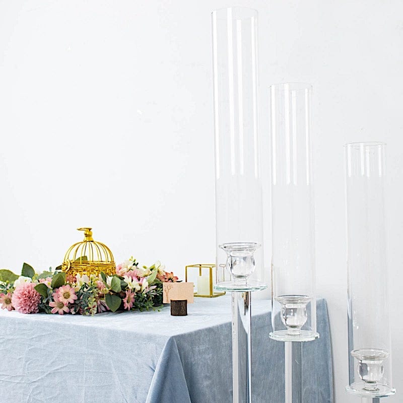 4 ft tall 9 Arm Crystal Glass Square Candelabra Taper Candle Holder - Clear CHDLR_CAND_030S_9_CLR