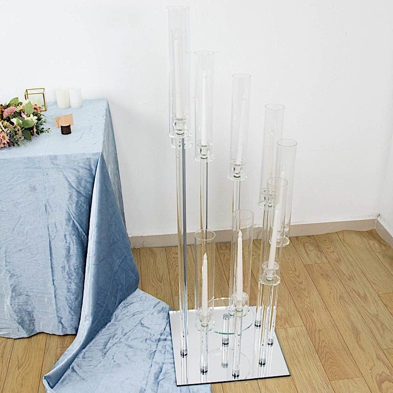 4 ft tall 9 Arm Crystal Glass Square Candelabra Taper Candle Holder - Clear CHDLR_CAND_030S_9_CLR