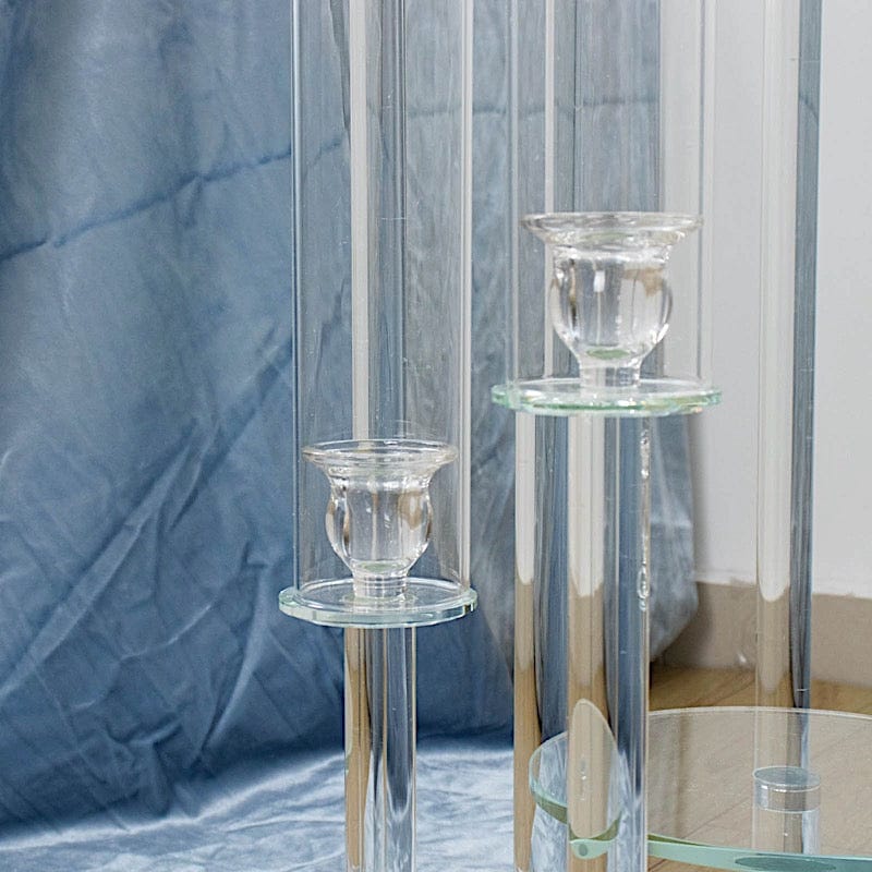 4 ft tall 9 Arm Crystal Glass Square Candelabra Taper Candle Holder - Clear CHDLR_CAND_030S_9_CLR