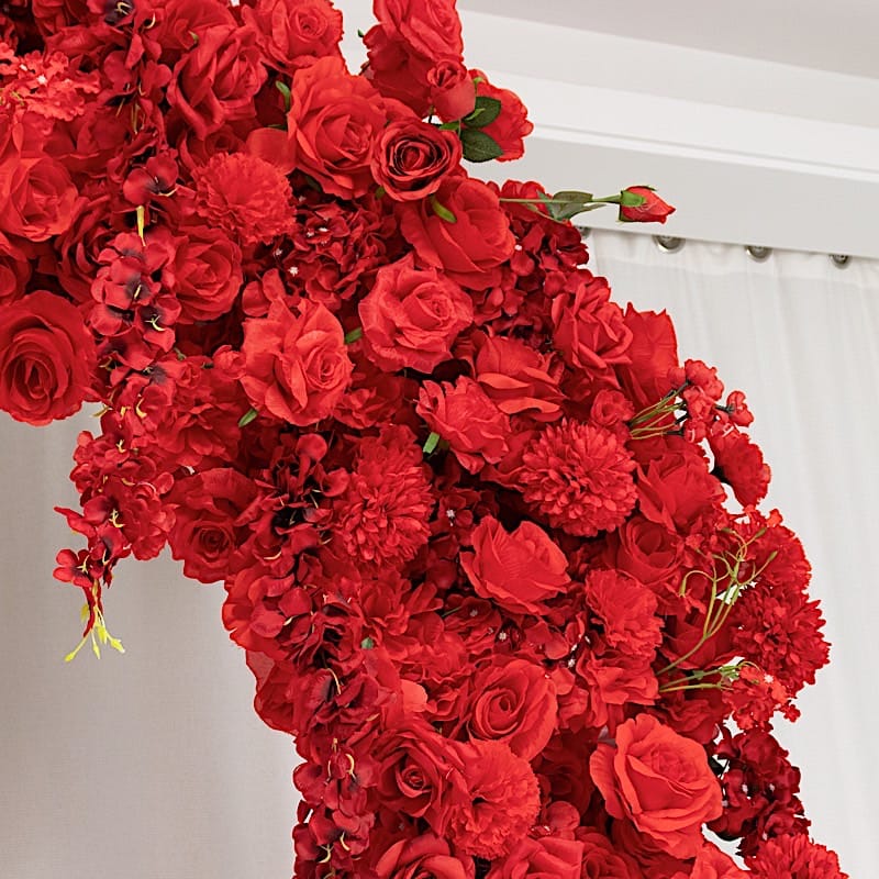 4 ft x 8 ft Round Top Double Flower Arch with Roses, Hydrangeas and  Chrysanthemums