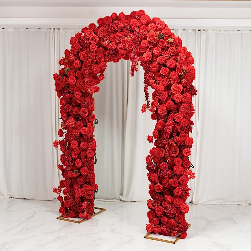 4 ft x 8 ft Round Top Double Flower Arch with Roses, Hydrangeas and  Chrysanthemums