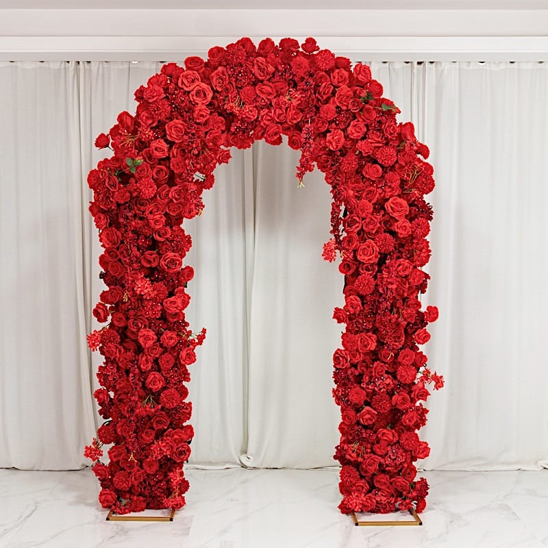 4 ft x 8 ft Round Top Double Flower Arch with Roses, Hydrangeas and  Chrysanthemums