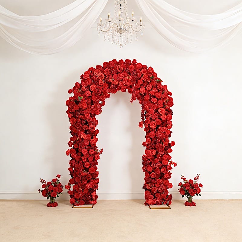 4 ft x 8 ft Round Top Double Flower Arch with Roses, Hydrangeas and  Chrysanthemums