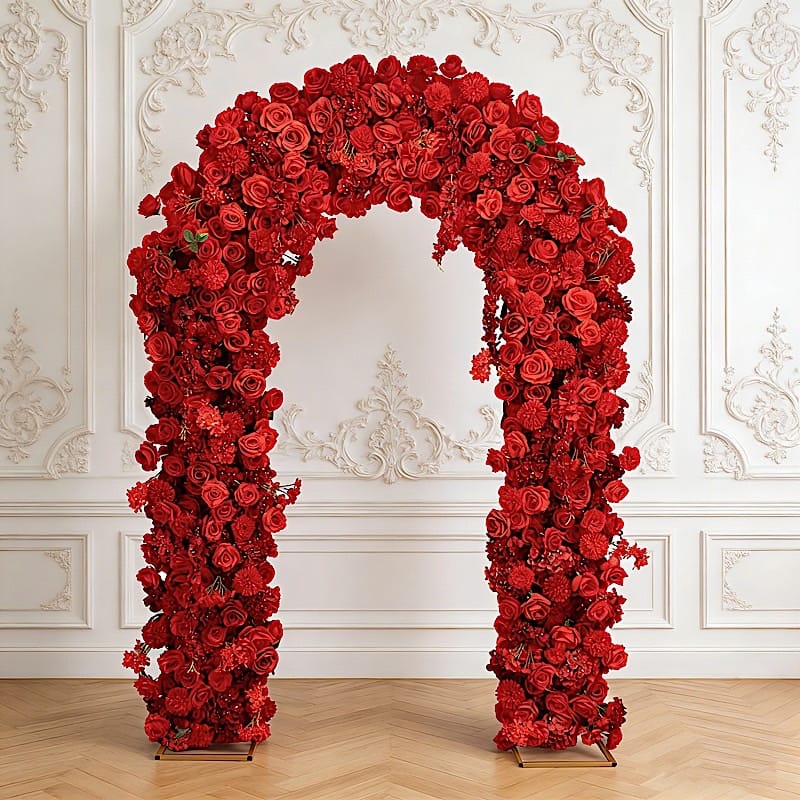 4 ft x 8 ft Round Top Double Flower Arch with Roses, Hydrangeas and  Chrysanthemums
