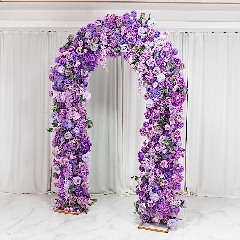 4 ft x 8 ft Round Top Double Flower Arch with Roses, Hydrangeas and  Chrysanthemums
