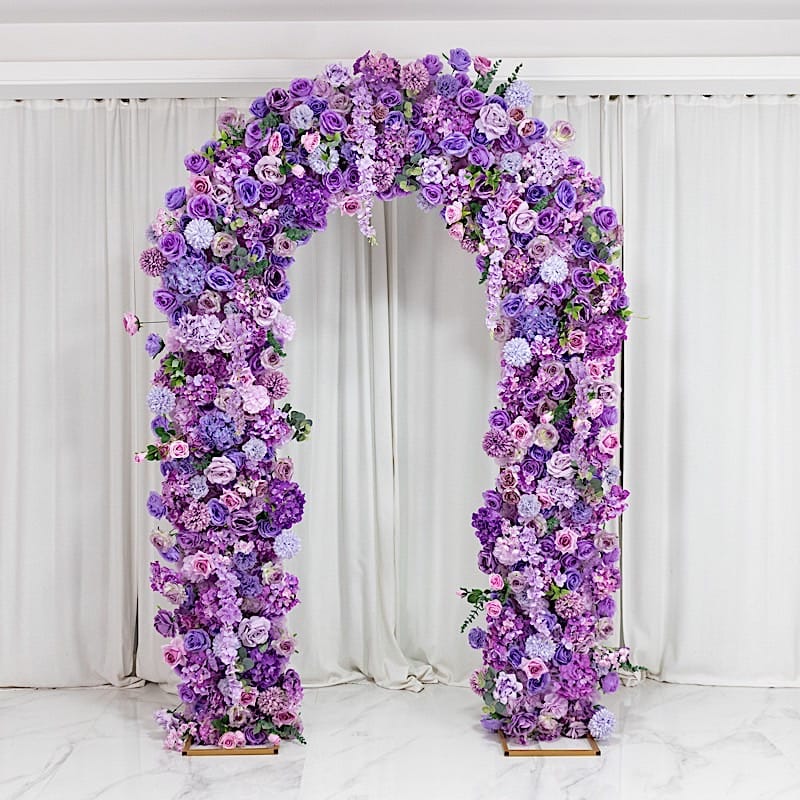 4 ft x 8 ft Round Top Double Flower Arch with Roses, Hydrangeas and  Chrysanthemums