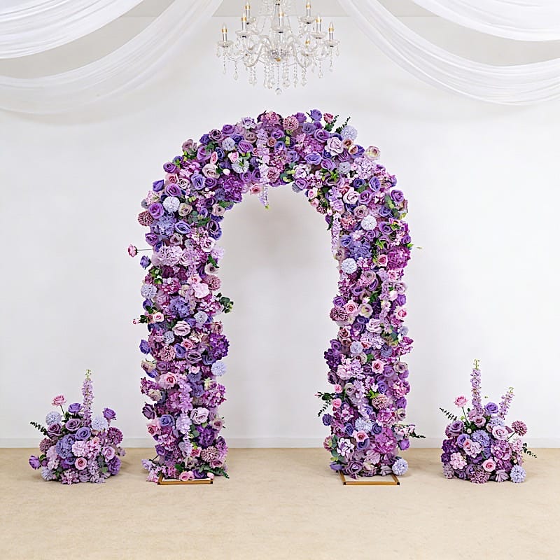 4 ft x 8 ft Round Top Double Flower Arch with Roses, Hydrangeas and  Chrysanthemums