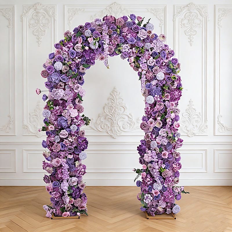 4 ft x 8 ft Round Top Double Flower Arch with Roses, Hydrangeas and  Chrysanthemums