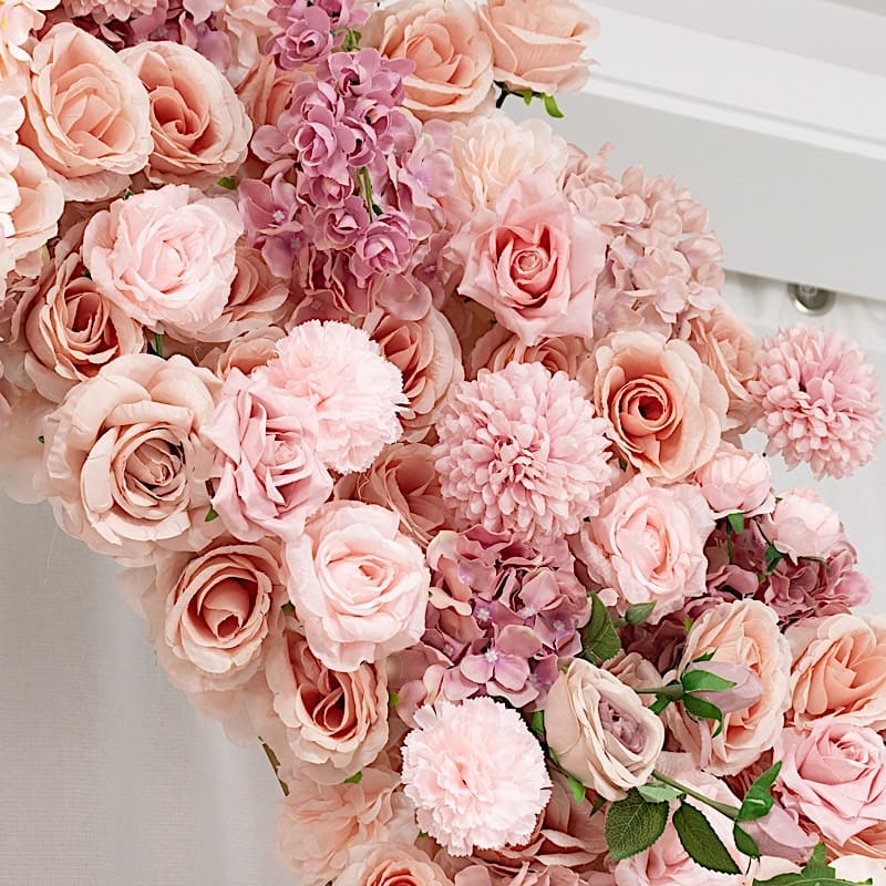4 ft x 8 ft Round Top Double Flower Arch with Roses, Hydrangeas and  Chrysanthemums