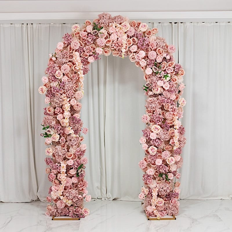 4 ft x 8 ft Round Top Double Flower Arch with Roses, Hydrangeas and  Chrysanthemums