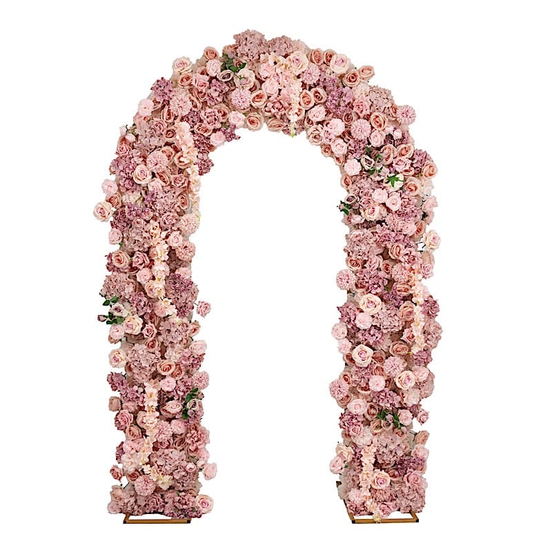 4 ft x 8 ft Round Top Double Flower Arch with Roses, Hydrangeas and  Chrysanthemums