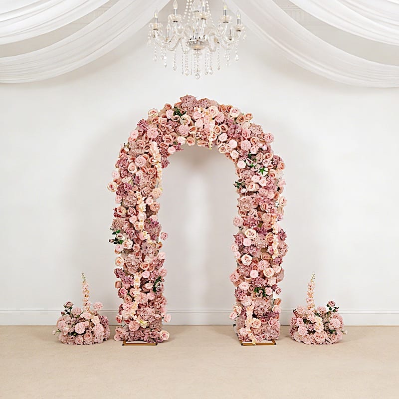 4 ft x 8 ft Round Top Double Flower Arch with Roses, Hydrangeas and  Chrysanthemums