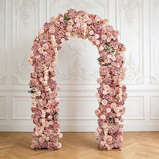 4 ft x 8 ft Round Top Double Flower Arch with Roses, Hydrangeas and  Chrysanthemums