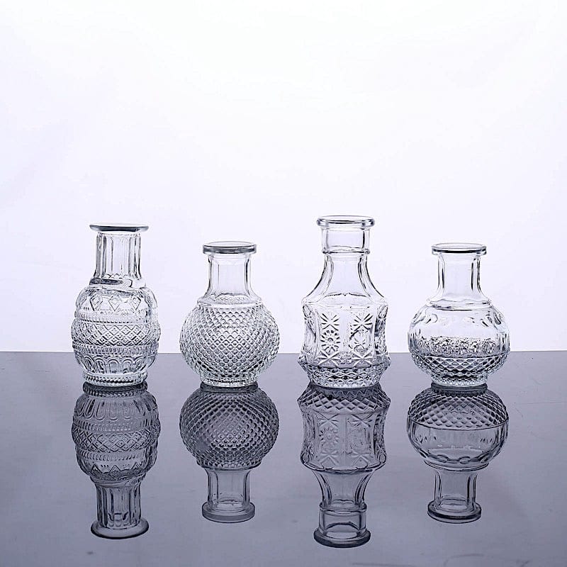 4 Glass Antique Vintage Mini Bud Flower Vases - Clear VASE_RND_007_SET_CLR