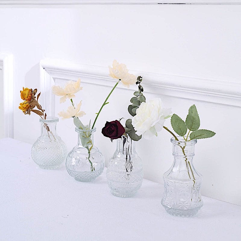 4 Glass Antique Vintage Mini Bud Flower Vases - Clear VASE_RND_007_SET_CLR