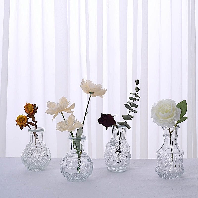 4 Glass Antique Vintage Mini Bud Flower Vases - Clear VASE_RND_007_SET_CLR