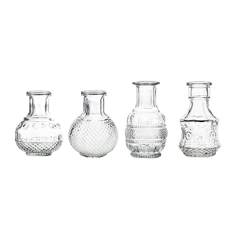 4 Glass Antique Vintage Mini Bud Flower Vases - Clear VASE_RND_007_SET_CLR