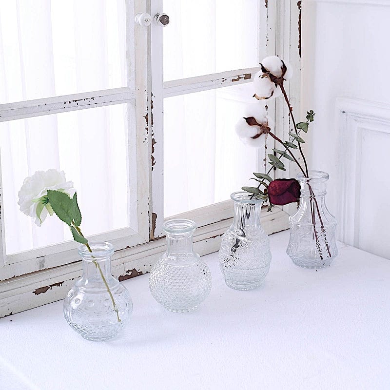 4 Glass Antique Vintage Mini Bud Flower Vases - Clear VASE_RND_007_SET_CLR