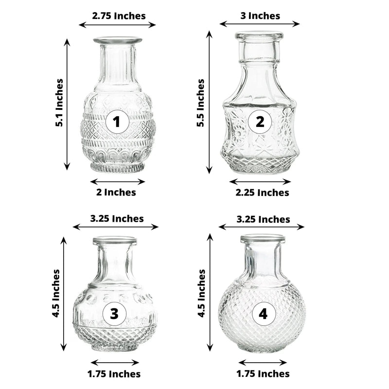 4 Glass Antique Vintage Mini Bud Flower Vases - Clear VASE_RND_007_SET_CLR