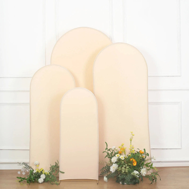 4 Matte Fitted Spandex Round Top Wedding Arch Backdrop Stand Covers Set