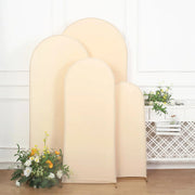 4 Matte Fitted Spandex Round Top Wedding Arch Backdrop Stand Covers Set