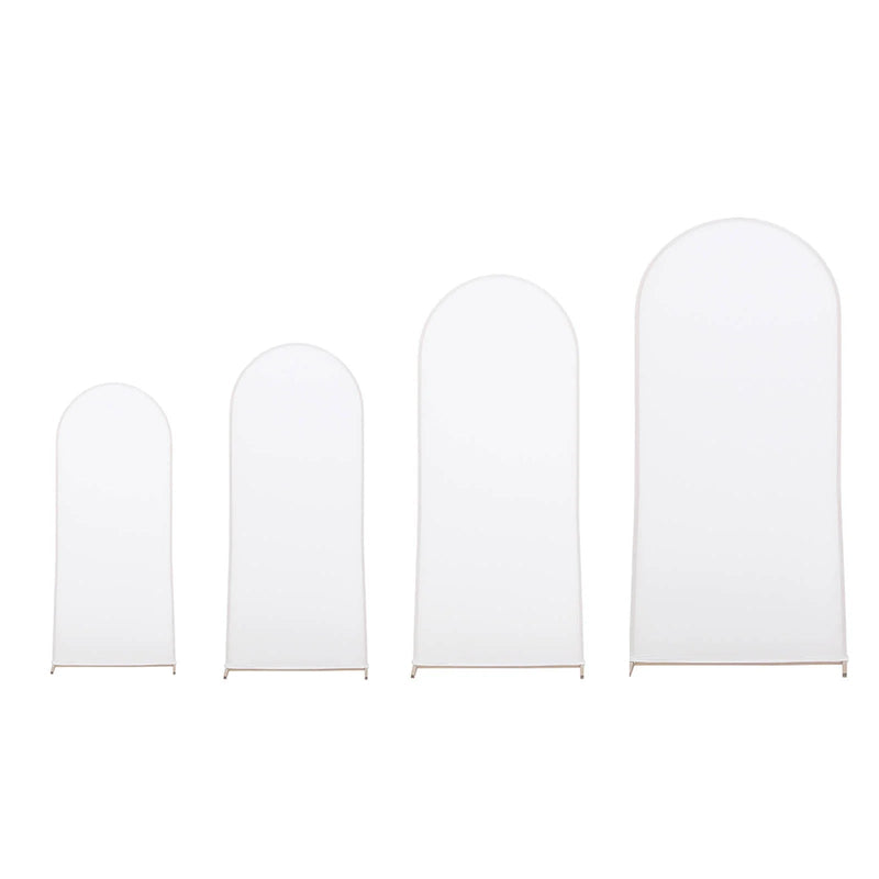 4 Matte Fitted Spandex Round Top Wedding Arch Backdrop Stand Covers Set IRON_STND06_SPX_SET1_WHT