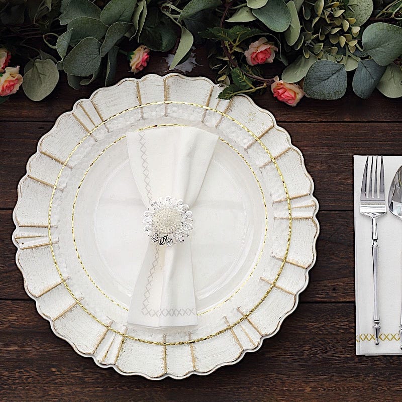 4 Metal 2" Elegant Daisy Flower Napkin Rings - Silver NAP_RING40_SILV