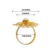 4 Metal 2" Elegant Pearl Daffodil Flower Napkin Rings - Gold NAP_RING41_GOLD