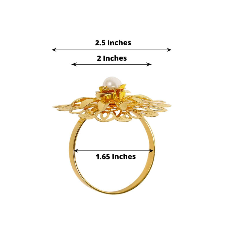 4 Metal 2" Elegant Pearl Daffodil Flower Napkin Rings - Gold NAP_RING41_GOLD