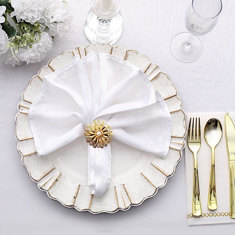 4 Metal 2" Elegant Pearl Daffodil Flower Napkin Rings - Gold NAP_RING41_GOLD