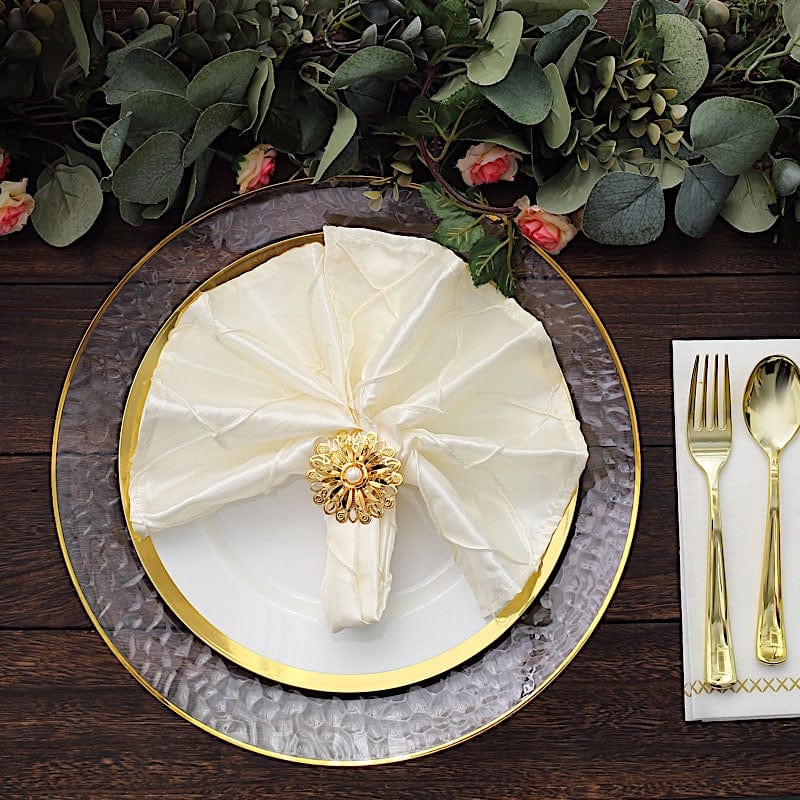 4 Metal 2" Elegant Pearl Daffodil Flower Napkin Rings - Gold NAP_RING41_GOLD