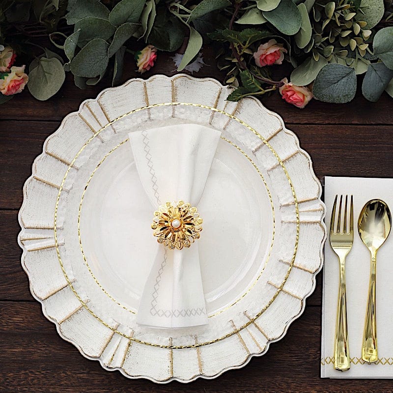 4 Metal 2" Elegant Pearl Daffodil Flower Napkin Rings - Gold NAP_RING41_GOLD