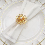 4 Metal 2" Elegant Pearl Daffodil Flower Napkin Rings - Gold NAP_RING41_GOLD