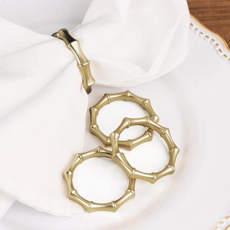 4 Metal 2" Napkin Rings Bamboo Knuckle Style - Gold NAP_RING50_GOLD