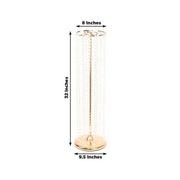 4 Metal 32" Flower Stand Vases with Hanging Crystal Beads  - Gold and Clear CHDLR_CEN_BEAD01_32_GOLD