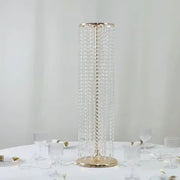 4 Metal 32" Flower Stand Vases with Hanging Crystal Beads  - Gold and Clear CHDLR_CEN_BEAD01_32_GOLD