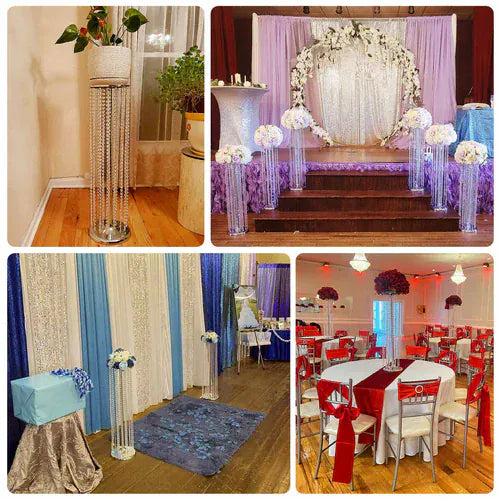 4 Metal 32" Flower Stand Vases with Hanging Crystal Beads  - Gold and Clear CHDLR_CEN_BEAD01_32_GOLD