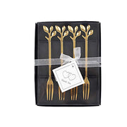 4 Metal Appetizer Dessert Forks with Leaf Handles - Gold FAV_GF_FK_001_GOLD