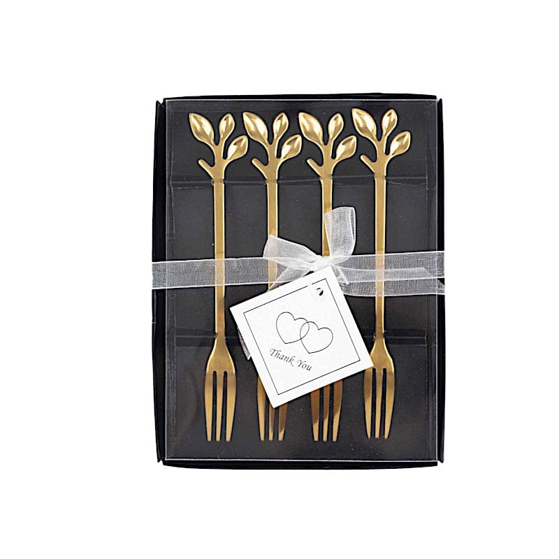 4 Metal Appetizer Dessert Forks with Leaf Handles - Gold FAV_GF_FK_001_GOLD