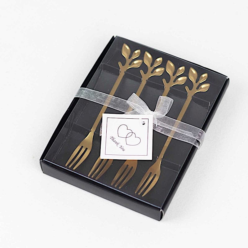 4 Metal Appetizer Dessert Forks with Leaf Handles - Gold FAV_GF_FK_001_GOLD