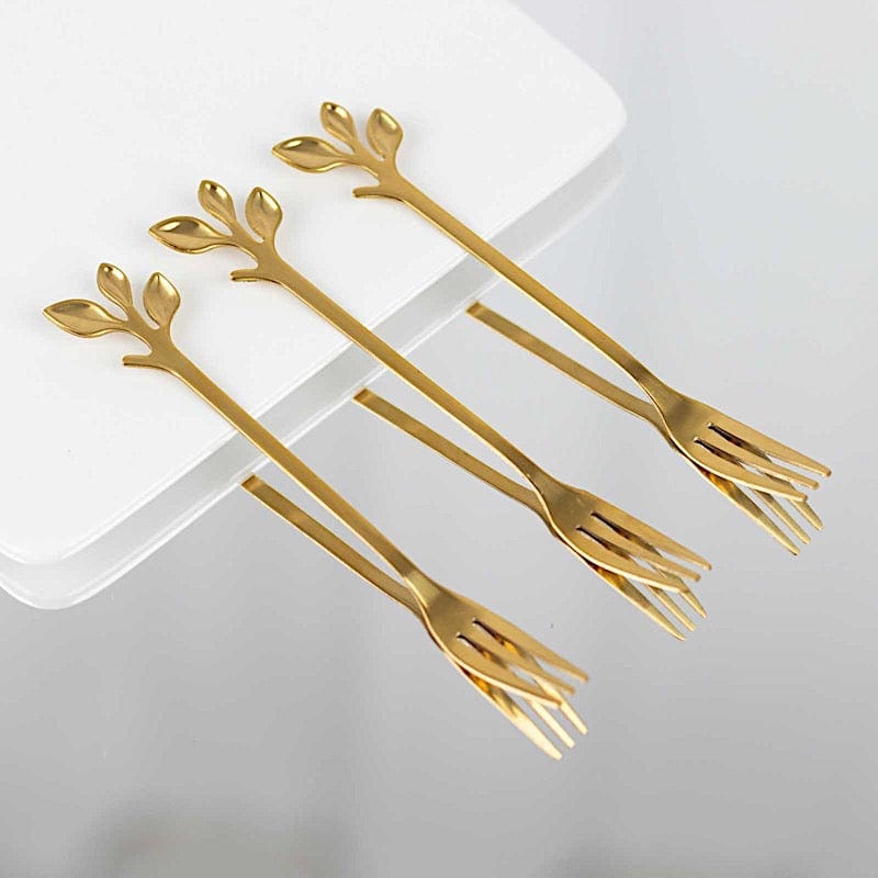 4 Metal Appetizer Dessert Forks with Leaf Handles - Gold FAV_GF_FK_001_GOLD