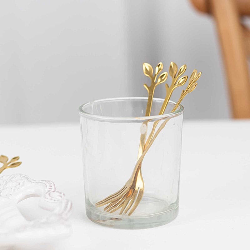 4 Metal Appetizer Dessert Forks with Leaf Handles - Gold FAV_GF_FK_001_GOLD