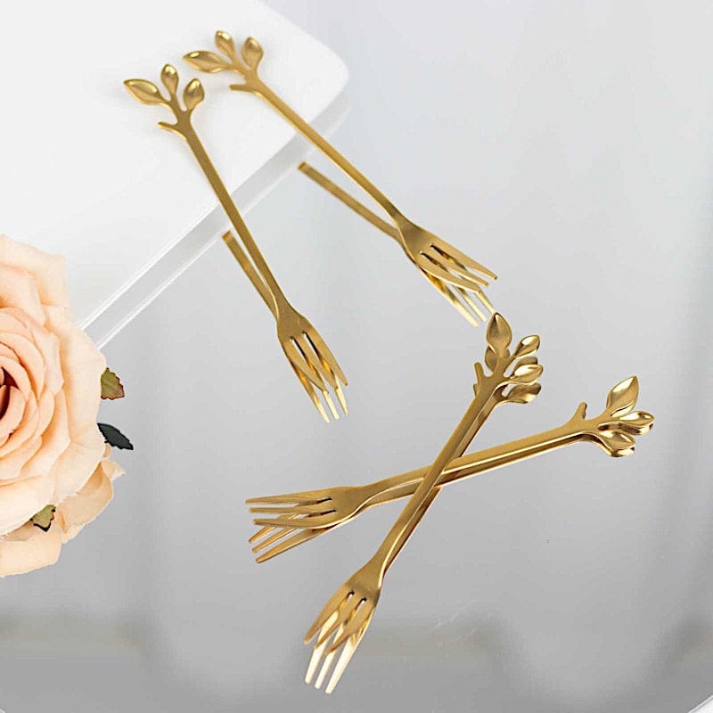 4 Metal Appetizer Dessert Forks with Leaf Handles - Gold FAV_GF_FK_001_GOLD