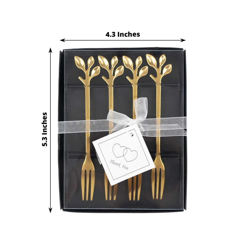 4 Metal Appetizer Dessert Forks with Leaf Handles - Gold FAV_GF_FK_001_GOLD